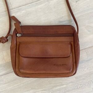 Fossil Tan Leather Messenger Bag